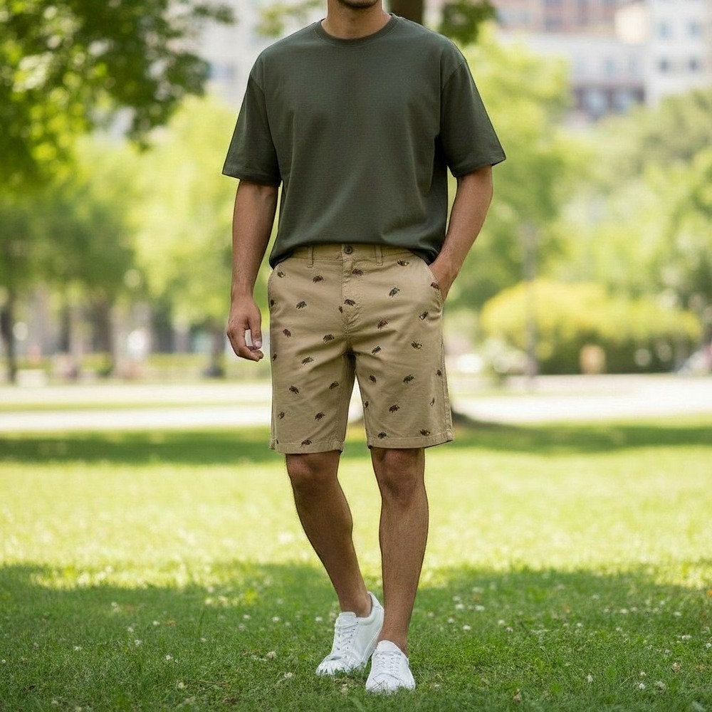 🐻 Men's Raw Yarn Industries Embroidered Chino Bear Shorts 🐻 - Picture 1 of 7